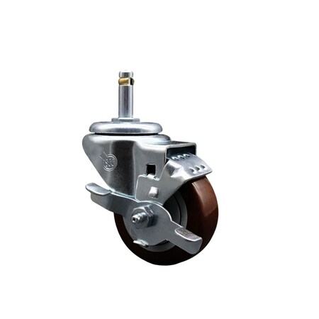Service Caster 3'' Maroon Poly Wheel Swivel 7/16'' Grip Ring Stem Caster with Brake SCC-GR20S314-PPUB-MRN-TLB-716138